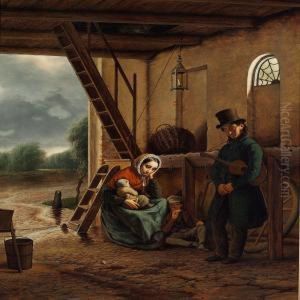 A Wandering Troubadour And His Family Seeking Shelter From The Rain by David Monies