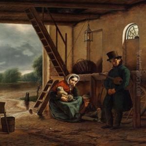 A Wandering Singer Andhis Family Seeking Shelter From The Rain