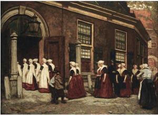 Amsterdam Orphan Girls Entering The Orphanage Hetburgerweeshuis - view 1