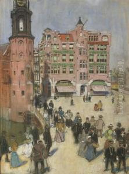A Sunny Day With Figures On The Muntplein, Amsterdam - view 1