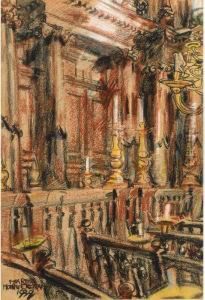 A Streetscene; A Synagogue Interior by Martin Monnickendam