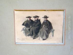Etude De Trois Ecclesiastiques Assis by Henri Bonaventure Monnier
