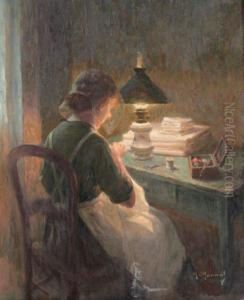 La Couture Sous La Lampe by Maurice Louis Monnot