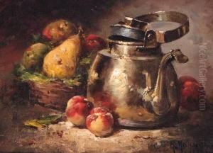 Pears In A Basket With Apples And A Copper Kettle by Maurice Louis Monnot