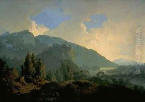 An Italian Landscape With Mountains And A River by Josepf Wright Of Derby
