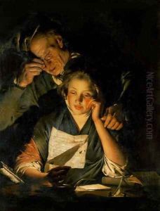 A Girl reading a Letter, with an Old Man reading over her shoulder, c.1767-70 by Josepf Wright Of Derby