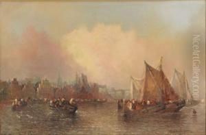 Dutch River (#) Fishing Boats In A Dutch Harbour by Clifford Montague