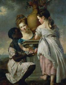 A Conversation between Girls, or Two Girls with their Black Servant, 1770 by Josepf Wright Of Derby