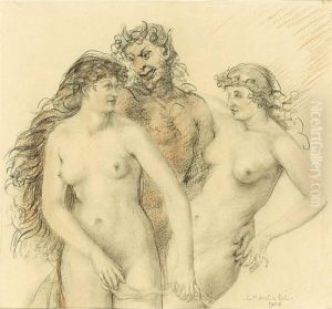 Faune Entoure Des Femmes by Constant Montald