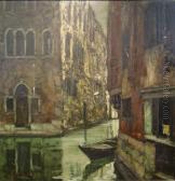 A Gondola Moored Beneath A Palazzo In A Side Canal, Venice - view 1