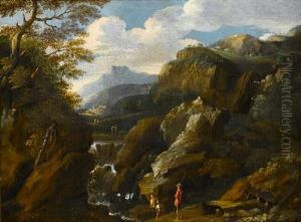 An Italianate Landscape With A Goatherd And His Flock Beside A Waterfall - view 1