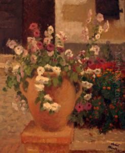 Pot De Petunias Et Soucis Dans Un Jardin