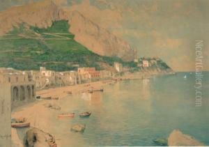 Capri Acquerello Su Cartone Cm 34x48.5 Firmato In Basso A Sinistra:e.monteforte by Edoardo Monteforte