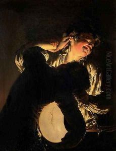 Two Boys Fighting over a Bladder, c.1767-70 by Josepf Wright Of Derby