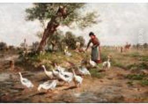 Herding The Geese by Antonio (Antonis Matteo) Montemezzo