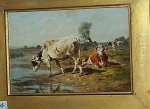 Troupeau De Vaches Dans Un Pre by Antonio (Antonis Matteo) Montemezzo