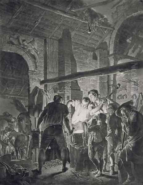 The Blacksmith's Shop, engraved by Richard Earlom (1743-1822), 1771 by Josepf Wright Of Derby