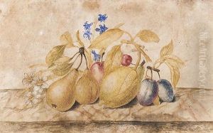 Susine, Ciliege, Pere Ealtri Frutti Su Un Piano Di Pietra by Octavianus Montfort