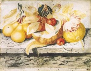 Pere, Un Limine E Ciliegie Su Un Piano Di Marmo