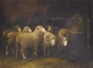 Sheep In A Stable by Alfred Montgomery