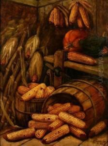 Still Life With Corn And Pumpkins by Alfred Montgomery