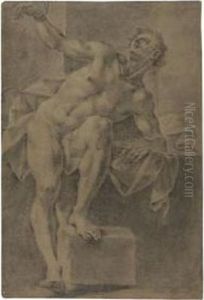 A Seated Male Nude Academy In The Pose Of A Prisoner by Francesco Monti