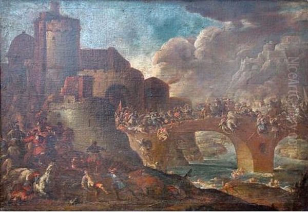 Scene De Bataille Sur Un Pont. - view 1