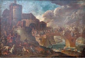Scene De Bataille Sur Un Pont.