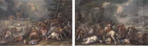 A Cavalry Battle Before A 
Fortified Castle; And A Cavalry Skirmishwith A Fortified Castle Beyond