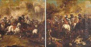 A Cavalry Engagement; And Commanders On A Battlefield by Francesco Monti