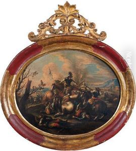 Scontro Tra Cavalieri Turchi E Cristiani Con Un Monte Inlontananza by Francesco Monti