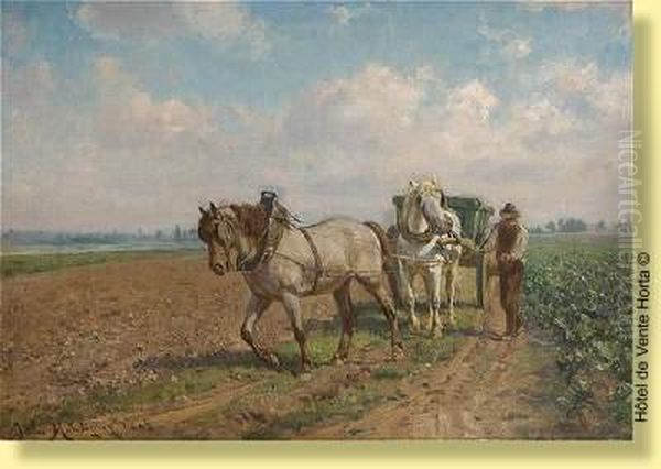 Chariot Attele En Bordure De Champs - view 1