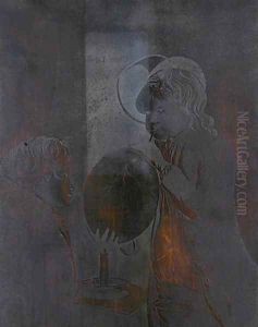 Plate for Two Boys Blowing a Bladder by Candlelight, aquatinted by Peter Perez Burdett (1735-93) by Josepf Wright Of Derby