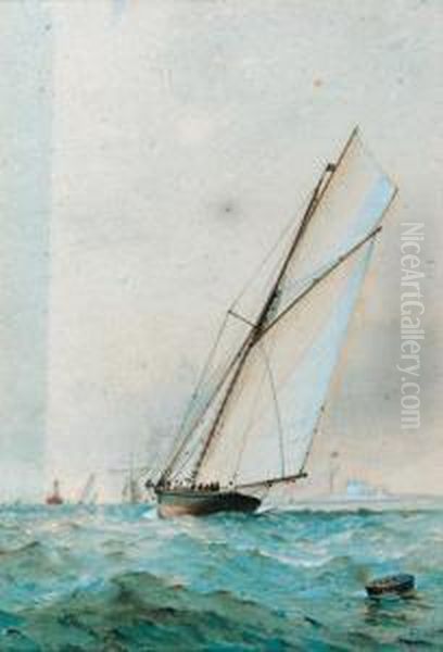 Irex Racing To Windward With 
Calshot Off Her Starboard Quarter; Andgalatea Approaching The Windward 
Mark With The Royal Yacht Squadronoff Her Stern - view 1
