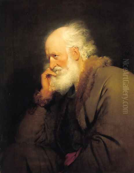 An old man, half-length, in a brown fur-lined coat - view 1