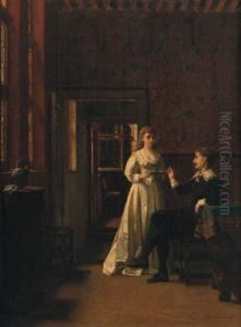 A Lady Offering A Drink To A Gentleman by Franz Moormans