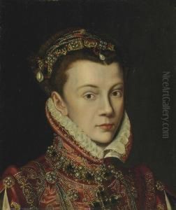 Portrait Of Elizabeth Of Valois by Giacomo Antonio Moro