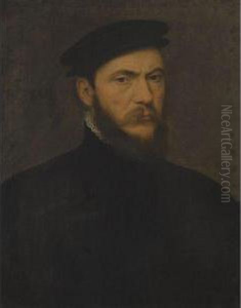 Portrait Of A Bearded Gentleman, Half Length, Wearing A Black Shirtand Black Hat - view 1