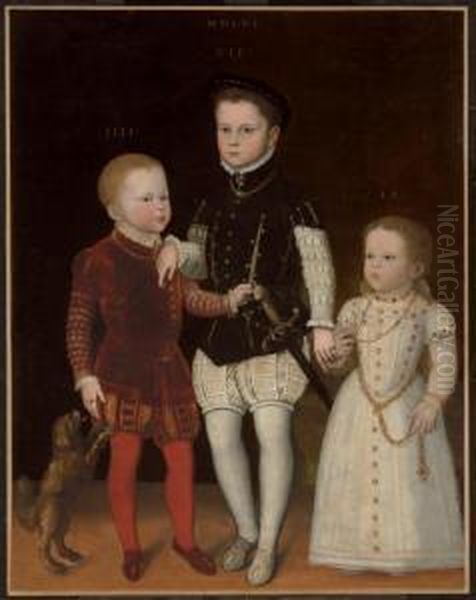 Portrait Of Three Noble Children, Full-length, With Dog - view 1