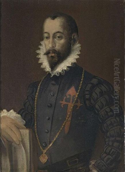 A Portrait Of A Gentleman, Half Length, Wearing A Black Costume With White Collar - view 1