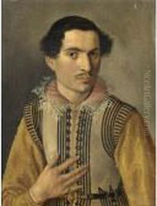 A Portrait Of A Gentleman, Half
Length, Wearing A Black And White Coat With Yellow Sleeves And A Lace
Collar by Giacomo Antonio Moro