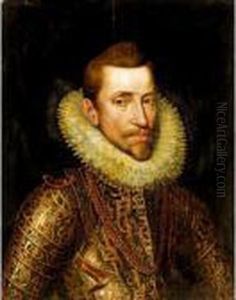 Portrait Of A Phillip Ii, Head 
And Shoulders, Wearing An Elaborate Ceremonial Armour And A Ruff
