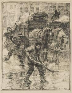 Men And Horses Clearing The Street Of Snow by Francis Luis Mora