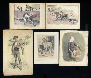 A Group Of Illustrations Of Bullfighters, Portraits And Animals (9) by Francis Luis Mora