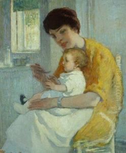 Portrait Of The Artist's Wife And Daughter, Rosemary by Francis Luis Mora