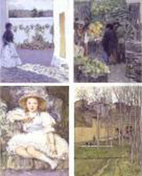 Two Sketchbooks With Original 
Leatherbound Covers Depicting Various Views Including Scenes From The 
Artist's Travels In Spain, The First: 9 Watercolors Unbound And Framed; 
The Second: 3 Watercolors And 25 Pencil Drawings - view 1