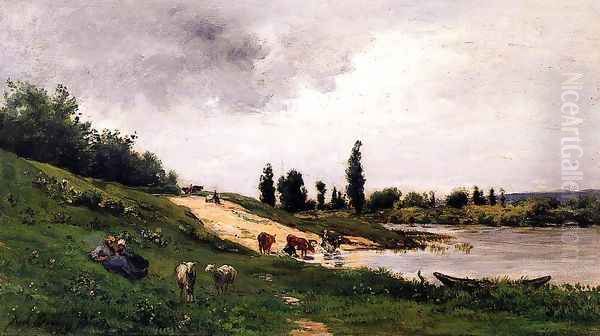 Washerwomen on the Riverbank - view 1