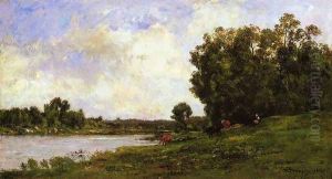 Cattle on the Bank of the River by Charles-Francois Daubigny