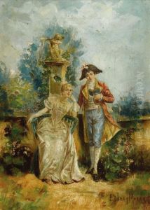 Pair Of Courting Scenes by Edward Percy Moran