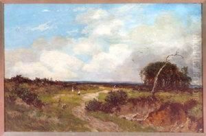 Children Gathering Wild Flowers Along A Country Road by Edward Percy Moran